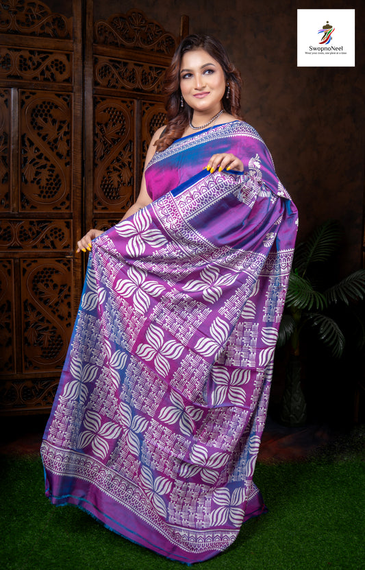 Komal Raag | Lavender Haze, Desi Days – Purple Katan Silk Saree with Classic White Accents with Blouse Piece