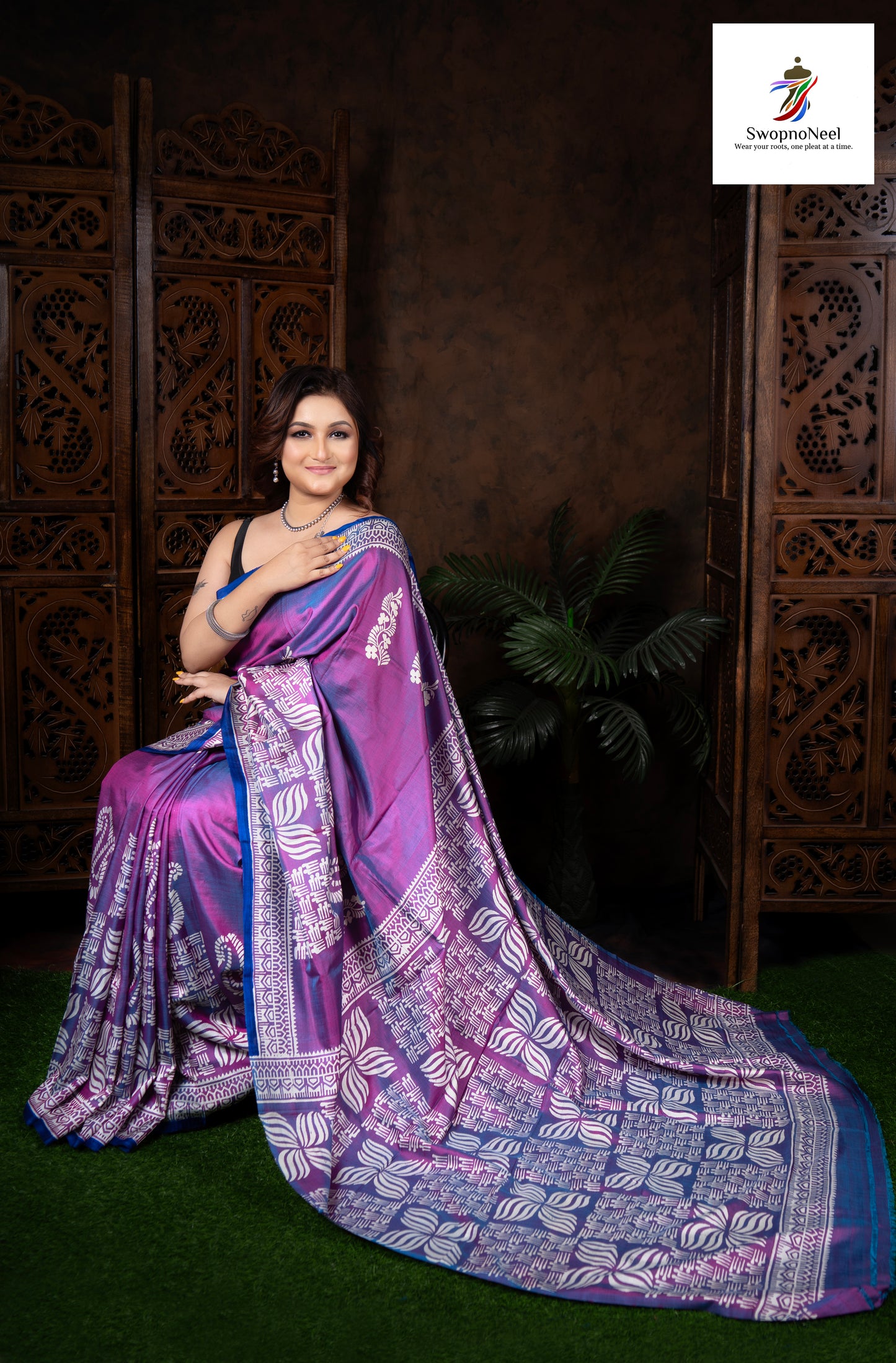 Komal Raag | Lavender Haze, Desi Days – Purple Katan Silk Saree with Classic White Accents with Blouse Piece