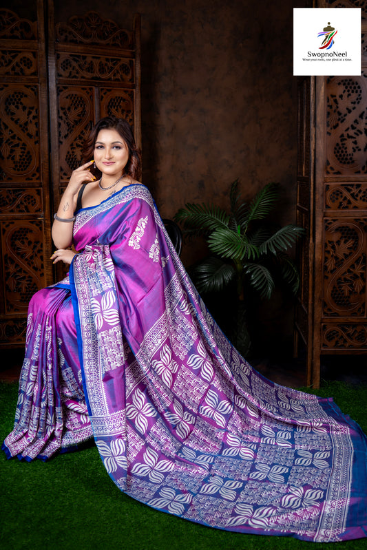 Komal Raag | Lavender Haze, Desi Days – Purple Katan Silk Saree with Classic White Accents with Blouse Piece