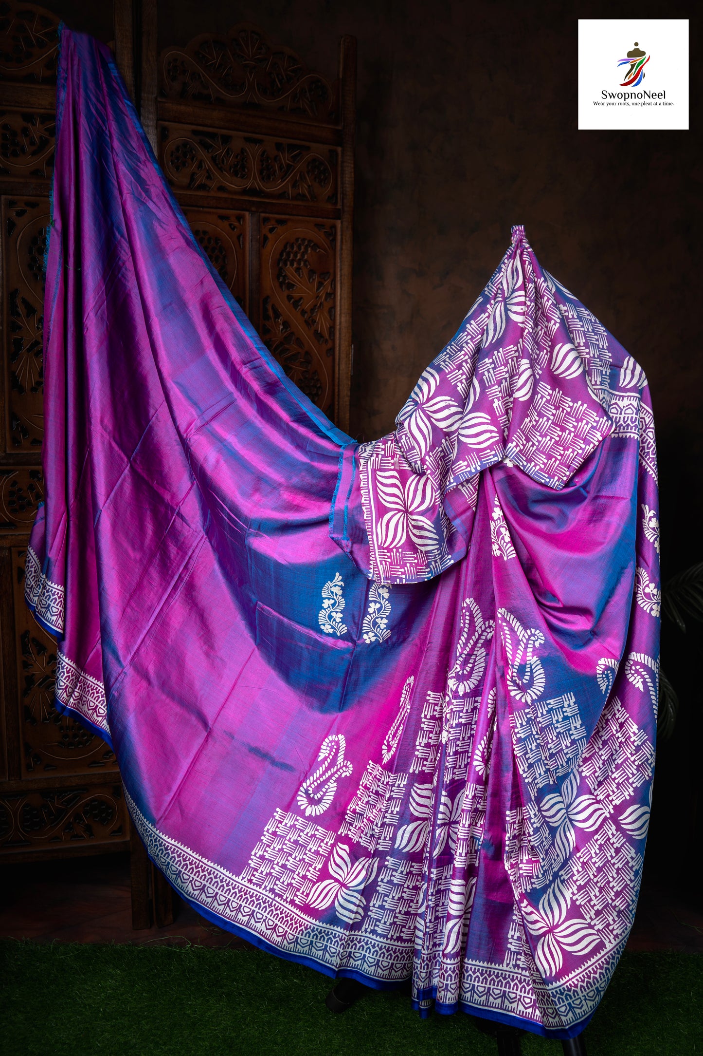 Komal Raag | Lavender Haze, Desi Days – Purple Katan Silk Saree with Classic White Accents with Blouse Piece
