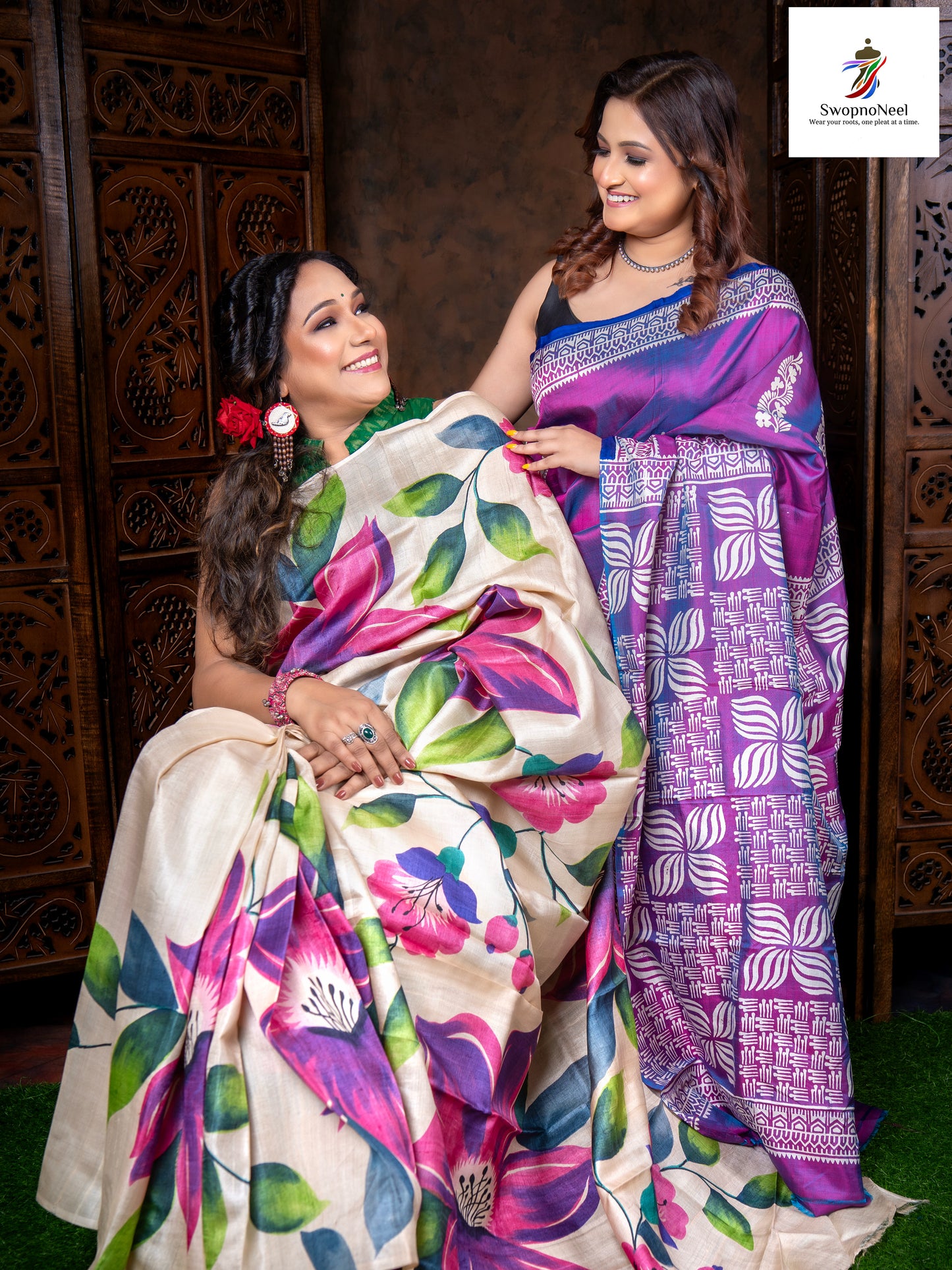 Komal Raag | Lavender Haze, Desi Days – Purple Katan Silk Saree with Classic White Accents with Blouse Piece
